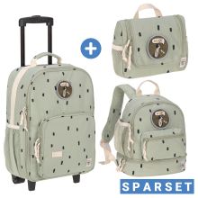 3-piece travel set - incl. trolley + washbag + backpack - Happy Prints - Light Olive