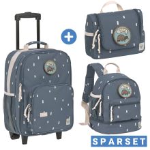 3-tlg.Reise-Set - inkl. Trolley + Washbag + Rucksack - Happy Prints - Midnight Blue