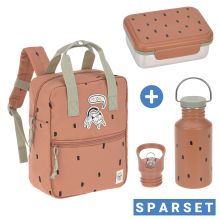 3-tlg. Set Rucksack Mini Square Backpack + Brotdose + Trinkflasche - Happy Prints - Caramel