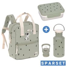 3-tlg. Set Rucksack Mini Square Backpack + Brotdose + Trinkflasche - Happy Prints - Light Olive