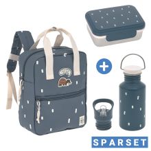 3-tlg. Set Rucksack Mini Square Backpack + Brotdose + Trinkflasche - Happy Prints - Midnight Blue