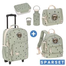 5-tlg.Reise-Set - inkl. Trolley + Washbag + Rucksack + Lunchbox + Trinkflasche - Happy Prints - Light Olive