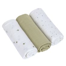 3-pack swaddle L organic cotton 85 x 85 cm - Leave - Olive