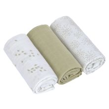 3-pack Swaddle M organic cotton 60 x 60 cm - Leave - Olive Milky