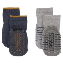 Socken 2er Pack Anti-Slip aus Bio-Baumwolle - Blue Grey