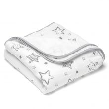 Cuddly blanket gauze 4-ply 120 x 120 cm - Crazy Stars - Grey White