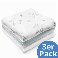 Moltontuch 3er Pack - Sterne - Weiß Grau