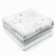 Moltontuch 3er Pack - Sterne - Weiß Grau