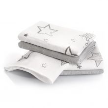 Mullwindel / Mulltuch 4er Pack 70 x 70 cm - Sterne - Weiß Grau