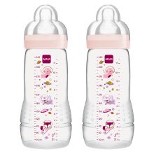 PP-Flasche 2er Pack Easy Active Baby Bottle 330 ml - Silikon Gr. 2 - Weltall - Rosa