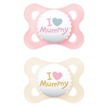 Pacifier 2-pack Original - Silicone 0-6 M - I Love Mummy - Pink