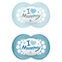 Pacifier 2-pack Original - Silicone 6-16 M - I Love Mummy - Blue