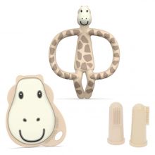 4-tlg. Starter-Set Zahnungshilfen - Beißring mit Fingerzahnbürste - Giraffe - Beige