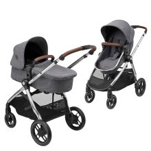 Passeggino Zelia³ 2 in 1 con seduta e navicella in uno, maniglione regolabile, 22 kg - Luxe Twillic Grey