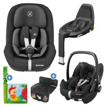 3in1 infant car seat & reboarder set from birth - 4 years (61 cm - 105 cm) with Pebble Pro infant car seat, Pearl Pro 2 child seat, FamilyFix 3 incl. protective pad & buggy book - Black