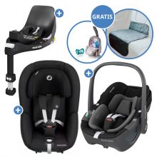 3in1 infant car seat & reboarder set FamilyFix 360 from birth to 4 years (40 cm - 105 cm) with infant car seat Pebble 360 & child seat Pearl 360 incl. Isofix base FamilyFix, protective pad & pacifier bag - Black