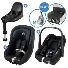 3in1 infant car seat & child seat set FamilyFix S from birth to 4 years (40cm - 105 cm with infant car seat Pebble S & child seat Pearl S incl. Isofix base FamilyFix S, protective pad & pacifier bag - Tonal Black