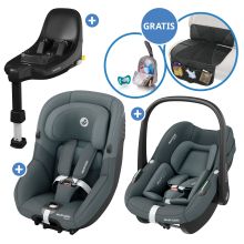 3in1 infant car seat & child seat set FamilyFix S from birth to 4 years (40cm - 105 cm with infant car seat Pebble S & child seat Pearl S incl. Isofix base FamilyFix S, protective pad & pacifier bag - Tonal Graphite