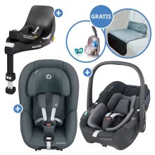 3in1 infant car seat & reboarder set FamilyFix 360 from birth to 4 years (40 cm - 105 cm) with infant car seat Pebble 360 & child seat Pearl 360 incl. Isofix base FamilyFix, protective pad & pacifier bag - Graphite