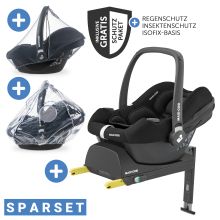 Infant car seat CabrioFix i-Size from birth - 12 months (40-75 cm) & Isofix base, seat reducer, sun canopy, rain cover, insect screen - Essential Black