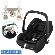 Infant car seat CabrioFix i-Size from birth - 12 months (40-75 cm) & seat reducer, sun canopy incl. Fehn Activity Trapeze Donkey & Sheep - Essential Black