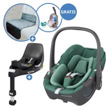 Pebble 360 i-Size swivel infant car seat from birth - 15 months (40 cm - 83 cm) incl. FamilyFix 360 Isofix base, protective mat & pacifier box - Essentiel Green
