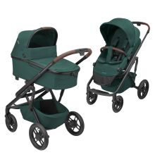 Lila XP Plus baby carriage incl. carrycot, spacious XL basket up to 10 kg, convertible seat unit, up to 22 kg - Essential Green