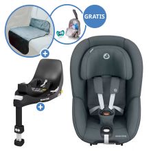Reboarder-Kindersitz Pearl 360 drehbar ab 3 Monate - 4 Jahre (61 cm - 105 cm) 0-17,4 kg inkl. Isofix-Basis FamilyFix 360, Schutzunterlage & Schnullertasche - Authentic Graphite