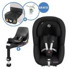 Reboarder-Kindersitz Pearl 360 drehbar ab 3 Monate - 4 Jahre (61 cm - 105 cm) 0-17,4 kg inkl. Isofix-Basis FamilyFix 360, Schutzunterlage & Spieluhr - Authentic Black