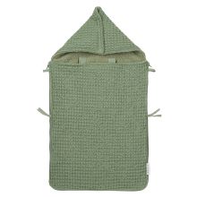 Fußsack für Babyschale - Waffel Teddy - Olive Green