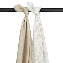 Muslin diaper / muslin cloth / swaddle 2-pack muslin 120 x 120 cm - Branches - Sand