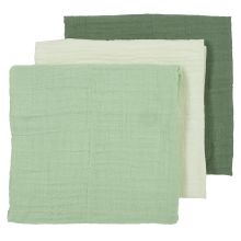 Mullwindel / Mulltuch / Pucktuch / Swaddle 3er Pack Musselin 70 x 70 cm - OffWhite / Soft Green / Forest Green