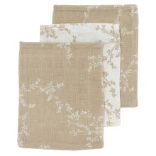 Wash mitt 3-pack muslin 20 x 17 cm - Branches - Sand