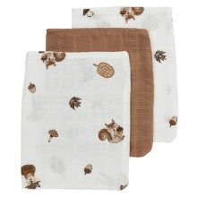 Wash mitt 3-pack muslin 20 x 17 cm - Forest Animals - Toffee