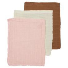 Waschhandschuh 3er Pack Musselin 20 x 17 cm - OffWhite / Soft Pink / Toffee