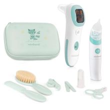 Baby Gesundheits-Set 10-tlg. - mit Infrarot-Fieberthermometer + elektr. Nasensauger + Pflege-Set - Mint