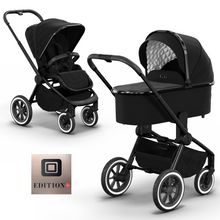 2in1 Kombi-Kinderwagen Resea S Edition + mit Lufträder, Babywanne, Sportsitz & Teleskopschieber - bis 22 kg - Black Black Chrome