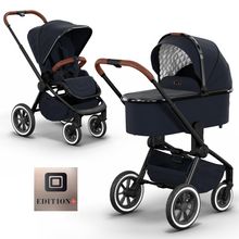 2in1 Kombi-Kinderwagen Resea S Edition + mit Lufträder, Babywanne, Sportsitz & Teleskopschieber - bis 22 kg - Navy Silver Chrome