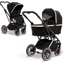 2in1 Kombi-Kinderwagen Rocca Edition mit Sportsitz, Babywanne & Matratze, Lufträder - bis 22 kg - Black Rose Gold