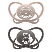 Öko-Schnuller 2er Pack My Butterfly - Silikon 16-32 M - aus nachwachsenden Rohstoffen - Braun / Grau