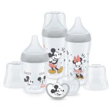 4-tlg. Starter-Set Perfect Match - 3x PP-Flasche (150 ml & 260 ml) + Silikon-Sauger (Gr. S & M) + Schnuller Space - Disney Mickey Mouse