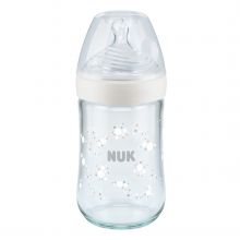 Glas-Flasche Nature Sense 240 ml + Silikon-Sauger Gr.M - Temperature Control - Weiß