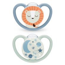 Glow-in-the-dark pacifier 2-pack Space Night - silicone 0-6 M - lion / night sky