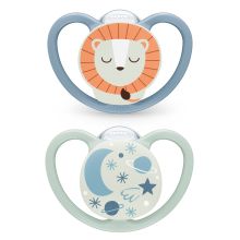Glow-in-the-dark soother 2-pack Space Night - silicone 18-36 M - lion / night sky