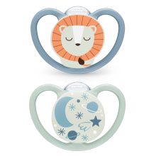Glow-in-the-dark soother 2-pack Space Night - silicone 6-18 M - lion / night sky