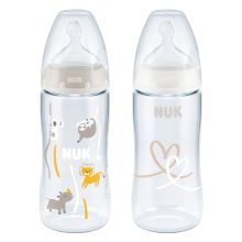 PP bottle 2-pack First Choice Plus 300 ml + silicone teat size 1 M - Temperature Control - Beige