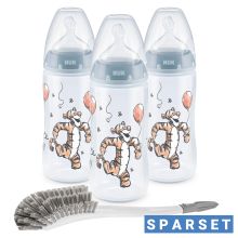 PP-Flasche 3er Pack First Choice Plus 300 ml + Silikon-Sauger Gr. 1 M - Temperature Control + Flaschenbürste - Disney Winnie Pooh - Blau