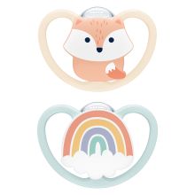 Pacifier 2-pack Space - silicone 0-6 M - fox / rainbow