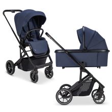 Kombi-Kinderwagen Juntos bis 22 kg belastbar mit Teleskopschieber, umsetzbare Sitzeinheit, Babywanne mit Matratze & Regenschutz - Cobalt