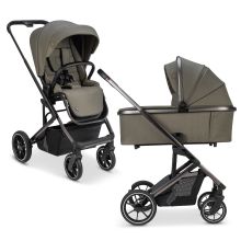 Kombi-Kinderwagen Juntos bis 22 kg belastbar mit Teleskopschieber, umsetzbare Sitzeinheit, Babywanne mit Matratze & Regenschutz - Teak